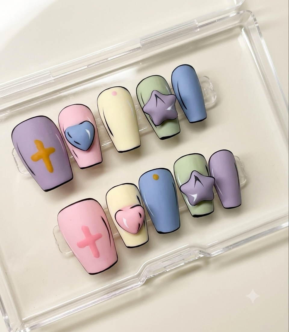 Pastel Star & Heart Press on Nails