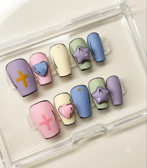 Pastel Star & Heart Press on Nails