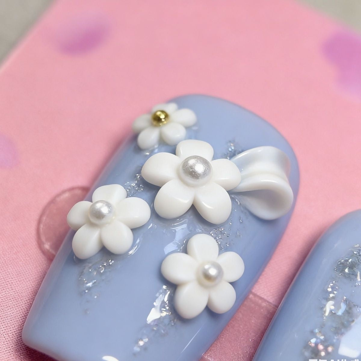Blue Blossom Bow Press-On Nails 004