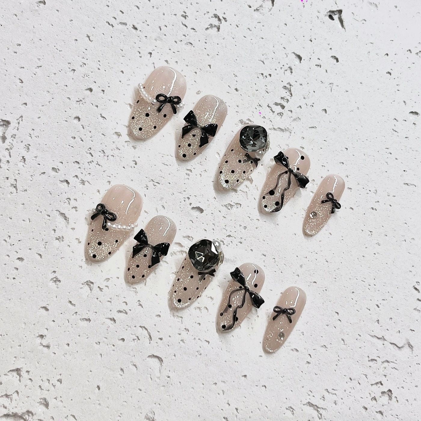 Midnight Bow Glam Press-On Nails 004