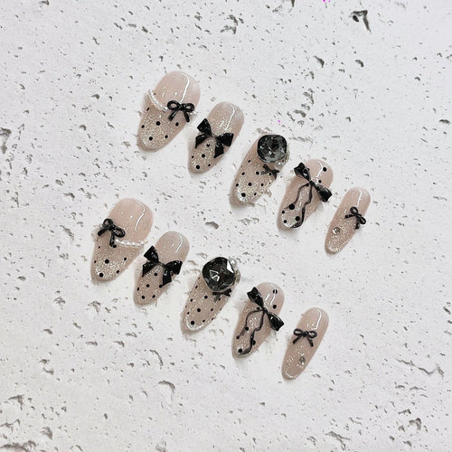 Midnight Bow Glam Press-On Nails 004