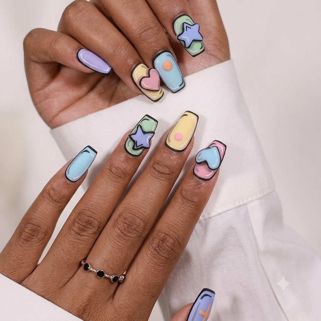 Pastel Star & Heart Press on Nails